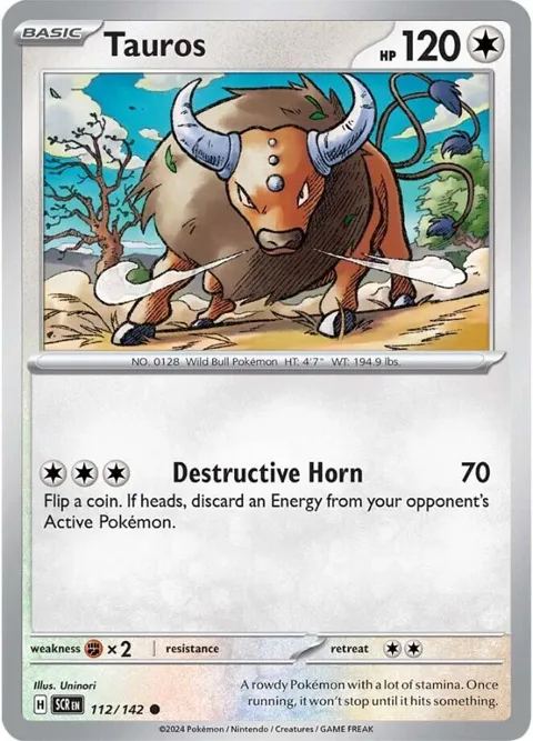 Tauros #112/142 Reverse Holofoil Pokémon card from Stellar Crown
