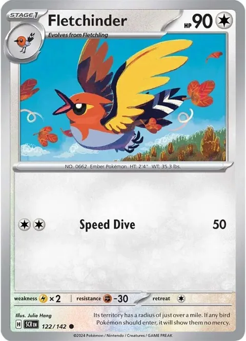 Fletchinder #122/142 Pokémon card from Stellar Crown