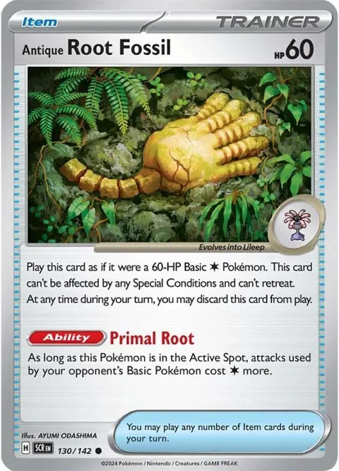 Antique Root Fossil #130/142 Reverse Holofoil Pokémon card from Stellar Crown
