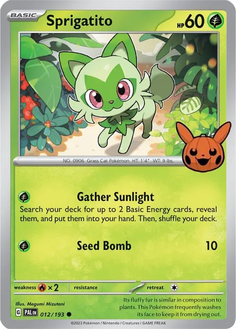 Sprigatito #012/193 Pokémon card from Trick or Trade BOOster Bundle 2024