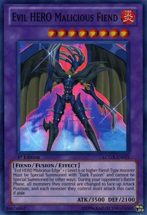 Evil HERO Malicious Fiend LCGX-EN072 Unlimited Yu-Gi-Oh card from Legendary Collection 2