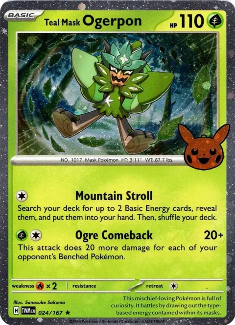 Teal Mask Ogerpon Cosmos Holo #024/167 Holofoil Pokémon card from Trick or Trade BOOster Bundle 2024