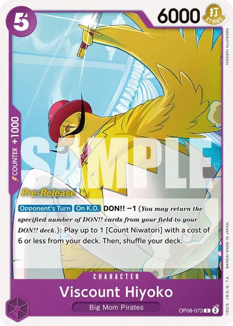 Viscount Hiyoko OP08-073 Pre-Release One Piece card from Two Legends Pre-Release Cards
