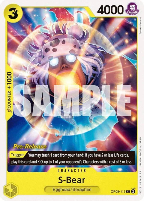 S-Bear OP08-113 Pre-Release One Piece card from Two Legends Pre-Release Cards