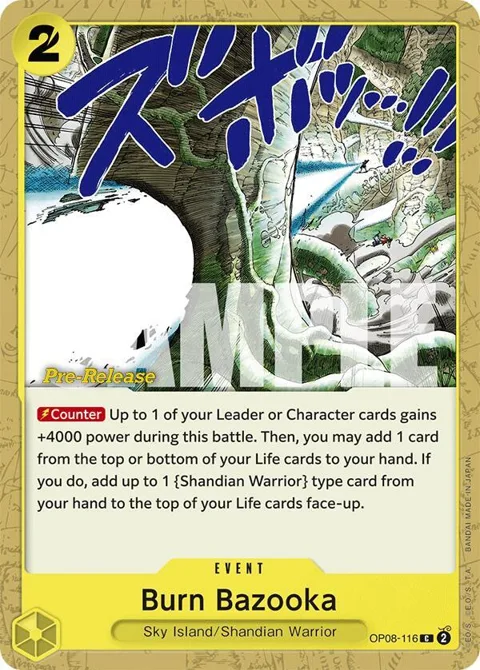 Burn Bazooka OP08-116 Pre-Release One Piece card from Two Legends Pre-Release Cards
