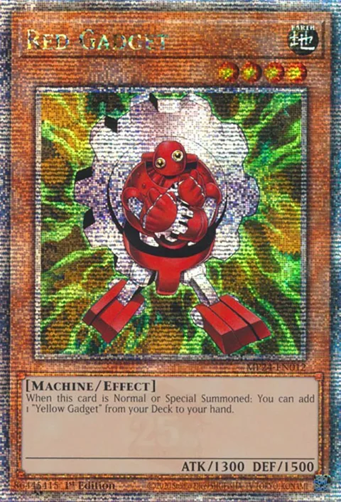 Red Gadget Quarter Century Secret Rare MP24-EN012 Yu-Gi-Oh card from 25th Anniversary Tin: Dueling Mirrors