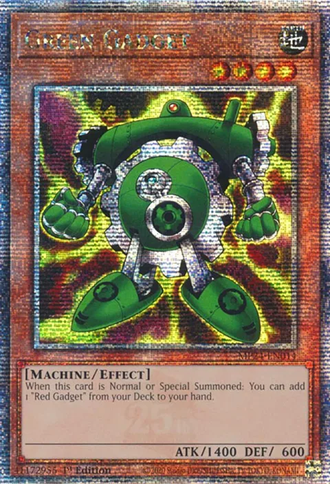 Green Gadget Quarter Century Secret Rare MP24-EN014 Yu-Gi-Oh card from 25th Anniversary Tin: Dueling Mirrors