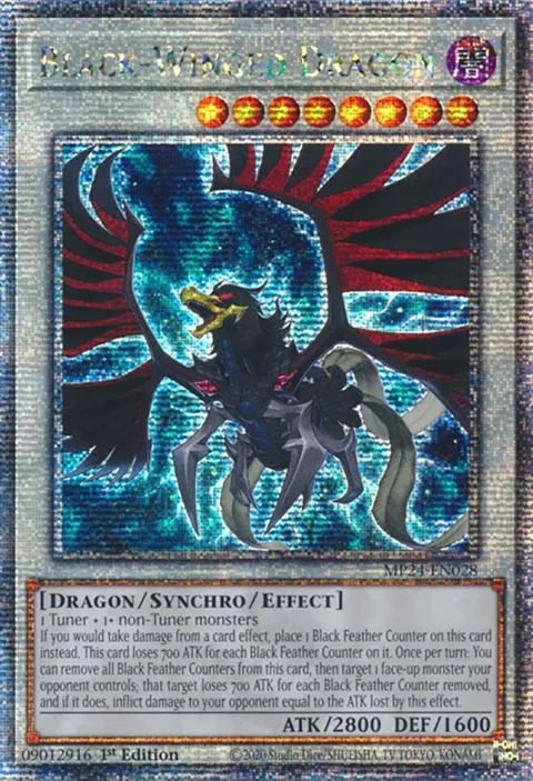 Black-Winged Dragon Quarter Century Secret Rare MP24-EN028 Yu-Gi-Oh card from 25th Anniversary Tin: Dueling Mirrors