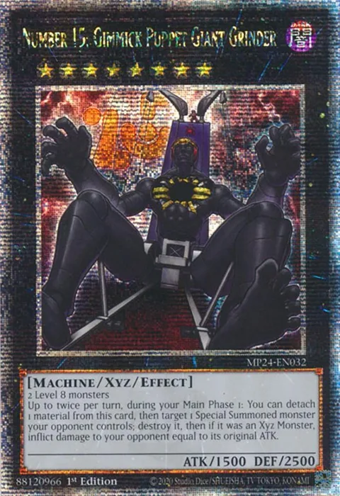 Number 15: Gimmick Puppet Giant Grinder Quarter Century Secret Rare MP24-EN032 Yu-Gi-Oh card from 25th Anniversary Tin: Dueling Mirrors