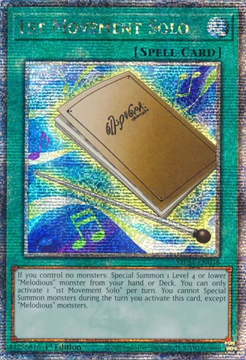 1st Movement Solo Quarter Century Secret Rare MP24-EN038 Yu-Gi-Oh card from 25th Anniversary Tin: Dueling Mirrors