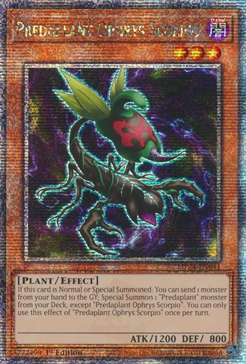 Predaplant Ophrys Scorpio Quarter Century Secret Rare MP24-EN041 Yu-Gi-Oh card from 25th Anniversary Tin: Dueling Mirrors