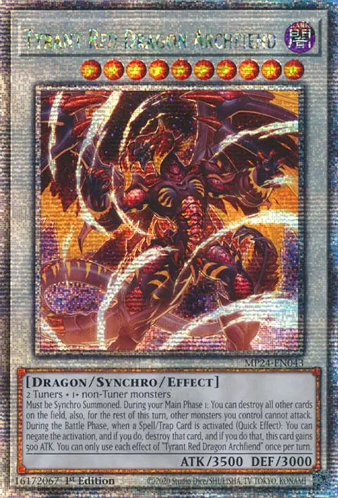 Tyrant Red Dragon Archfiend Quarter Century Secret Rare MP24-EN043 Yu-Gi-Oh card from 25th Anniversary Tin: Dueling Mirrors