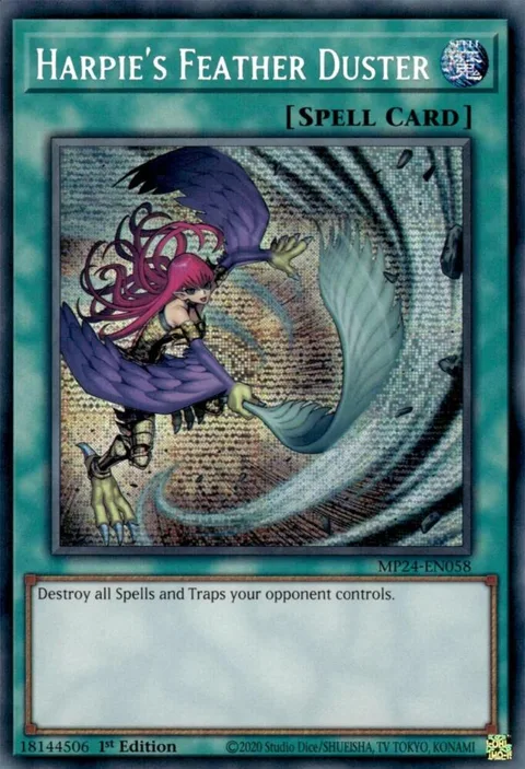 Harpie's Feather Duster Alt Art MP24-EN058 Yu-Gi-Oh card from 25th Anniversary Tin: Dueling Mirrors