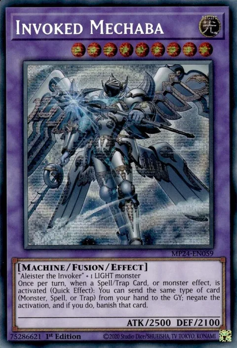 Invoked Mechaba Alt Art MP24-EN059 Yu-Gi-Oh card from 25th Anniversary Tin: Dueling Mirrors