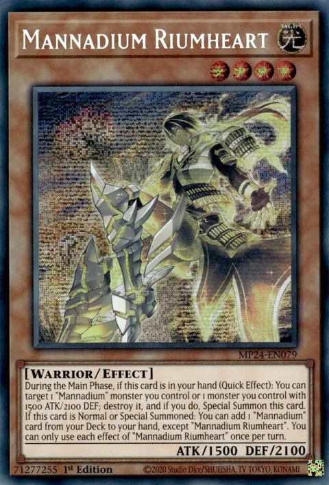 Mannadium Riumheart MP24-EN079 Yu-Gi-Oh card from 25th Anniversary Tin: Dueling Mirrors