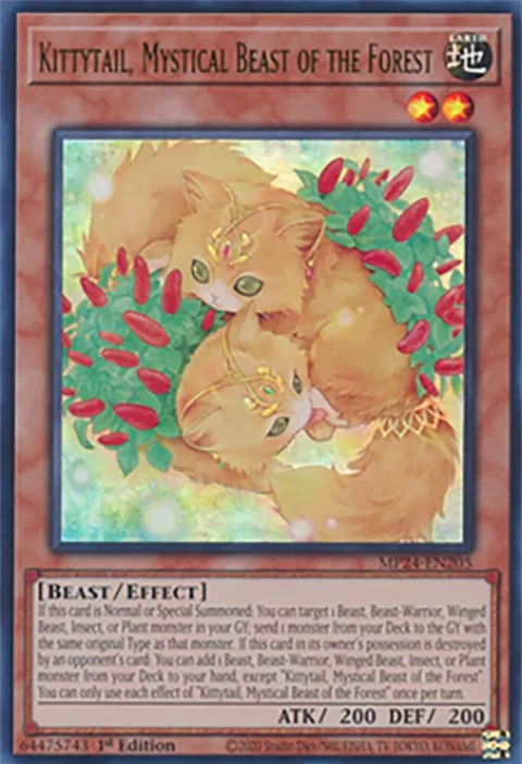 Kittytail, Mystical Beast of the Forest MP24-EN205 Yu-Gi-Oh card from 25th Anniversary Tin: Dueling Mirrors