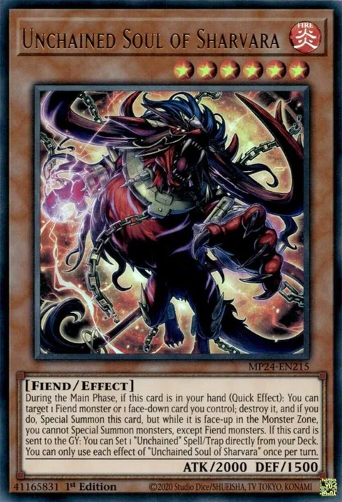 Unchained Soul of Sharvara MP24-EN215 Yu-Gi-Oh card from 25th Anniversary Tin: Dueling Mirrors