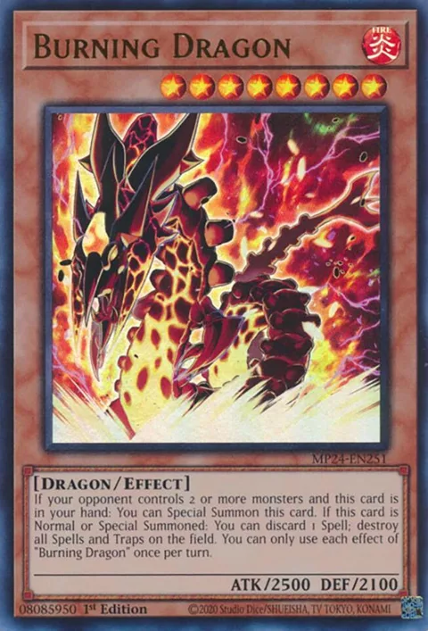 Burning Dragon MP24-EN251 Yu-Gi-Oh card from 25th Anniversary Tin: Dueling Mirrors