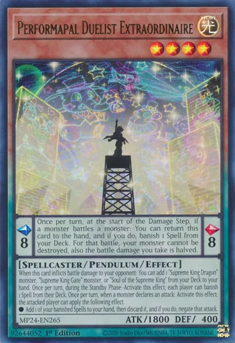 Performapal Duelist Extraordinaire MP24-EN265 Yu-Gi-Oh card from 25th Anniversary Tin: Dueling Mirrors