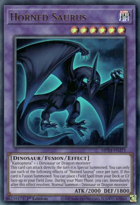 Horned Saurus MP24-EN271 Yu-Gi-Oh card from 25th Anniversary Tin: Dueling Mirrors