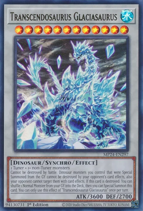 Transcendosaurus Glaciasaurus MP24-EN297 Yu-Gi-Oh card from 25th Anniversary Tin: Dueling Mirrors