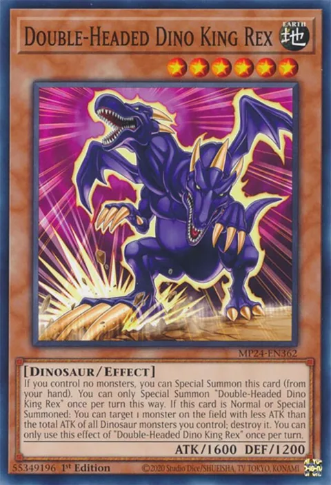 Double-Headed Dino King Rex MP24-EN362 Yu-Gi-Oh card from 25th Anniversary Tin: Dueling Mirrors