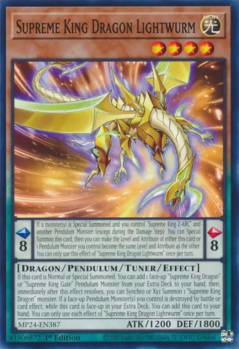 Supreme King Dragon Lightwurm MP24-EN387 Yu-Gi-Oh card from 25th Anniversary Tin: Dueling Mirrors