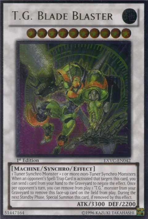 T.G. Blade Blaster Ultimate Rare EXVC-EN042 1st Edition Yu-Gi-Oh card from Extreme Victory