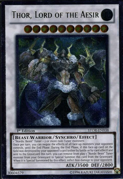 Thor, Lord of the Aesir Ultimate Rare STOR-EN038 Unlimited Yu-Gi-Oh card from Storm of Ragnarok
