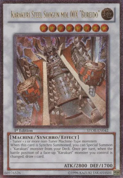Karakuri Steel Shogun mdl 00X "Bureido" Ultimate Rare STOR-EN042 Unlimited Yu-Gi-Oh card from Storm of Ragnarok
