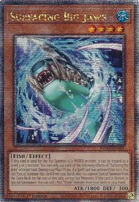 Surfacing Big Jaws Quarter Century Secret Rare ROTA-EN001 Yu-Gi-Oh card from Rage of the Abyss
