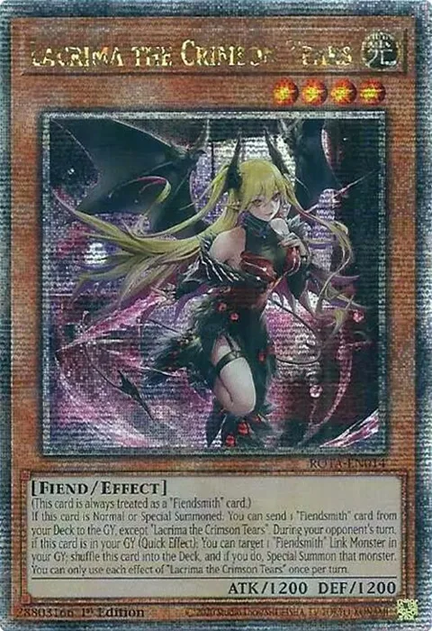 Lacrima the Crimson Tears Quarter Century Secret Rare ROTA-EN014 Yu-Gi-Oh card from Rage of the Abyss