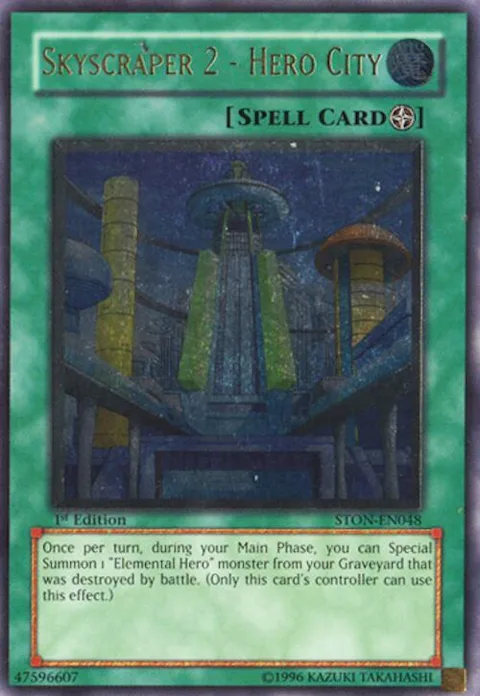 Skyscraper 2 - Hero City Ultimate Rare STON-EN048 1st Edition Yu-Gi-Oh card from Strike of Neos