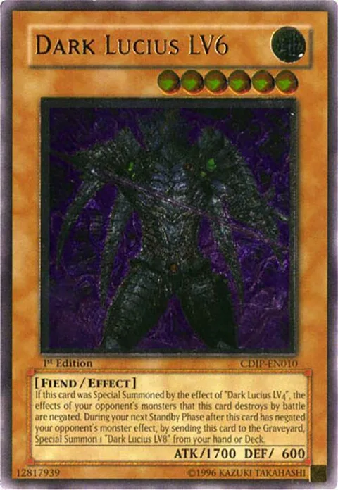 Dark Lucius LV6 Ultimate Rare CDIP-EN010 1st Edition Yu-Gi-Oh card from Cyberdark Impact