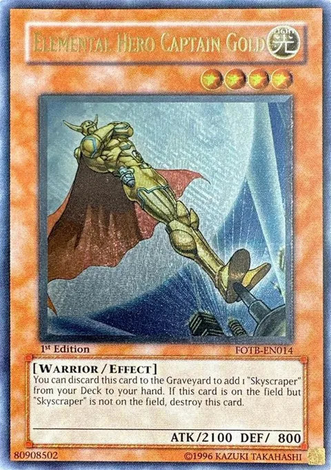 Elemental Hero Captain Gold Ultimate Rare FOTB-EN014 Unlimited Yu-Gi-Oh card from Force of the Breaker