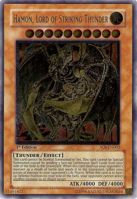 Hamon, Lord of Striking Thunder Ultimate Rare SOI-EN002 Unlimited Yu-Gi-Oh card from Shadow of Infinity