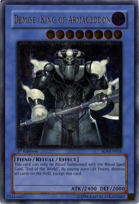 Demise, King of Armageddon Ultimate Rare SOI-EN035 Yu-Gi-Oh card from Shadow of Infinity