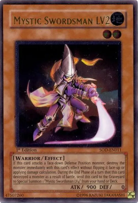 Mystic Swordsman LV2 Ultimate Rare SOD-EN011 1st Edition Yu-Gi-Oh card from Soul of the Duelist
