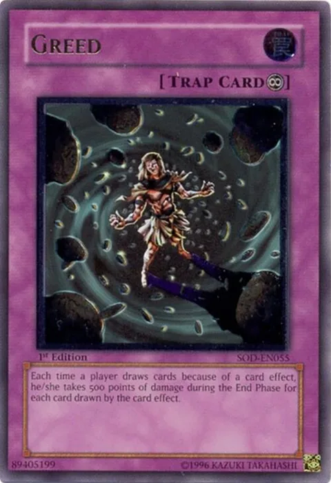 Greed Ultimate Rare SOD-EN055 Unlimited Yu-Gi-Oh card from Soul of the Duelist