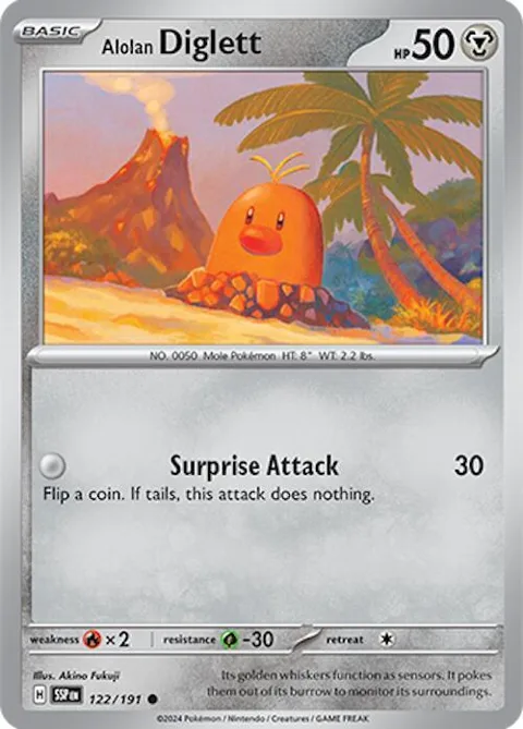Alolan Diglett #122/191 Reverse Holofoil Pokémon card from Surging Sparks