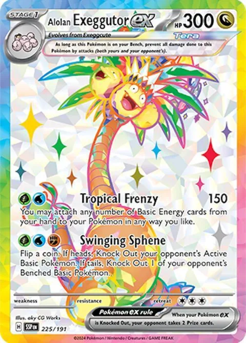 Alolan Exeggutor ex #225/191 Holofoil Pokémon card from Surging Sparks
