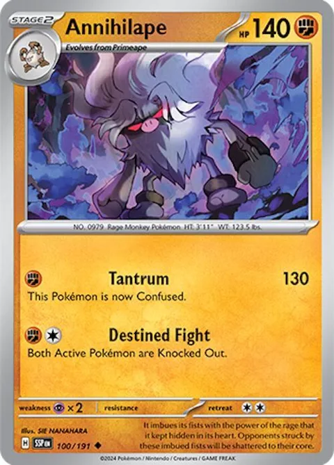 Annihilape #100/191 Reverse Holofoil Pokémon card from Surging Sparks
