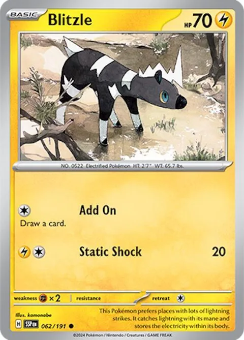 Blitzle #062/191 Reverse Holofoil Pokémon card from Surging Sparks