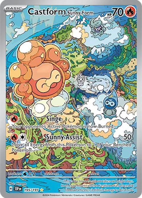 Castform Sunny Form #195/191 Holofoil Pokémon card from Surging Sparks