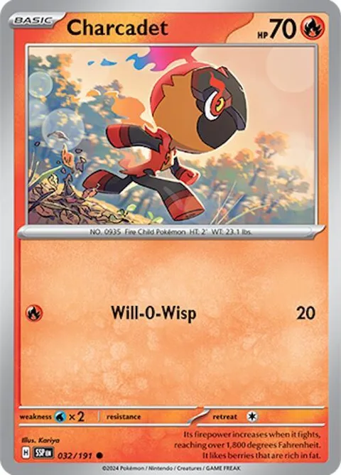 Charcadet #032/191 Reverse Holofoil Pokémon card from Surging Sparks