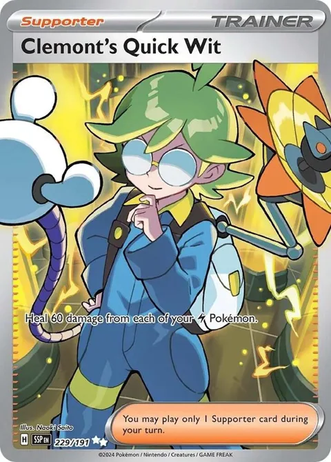 Clemont's Quick Wit #229/191 Holofoil Pokémon card from Surging Sparks