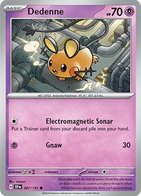 Dedenne #087/191 Reverse Holofoil Pokémon card from Surging Sparks
