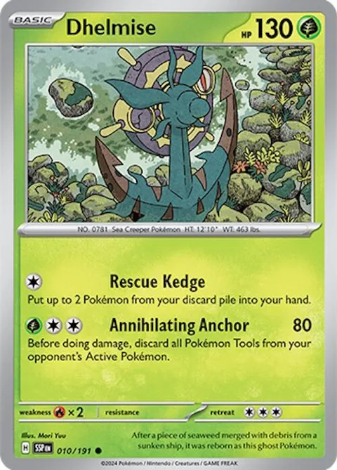 Dhelmise #010/191 Reverse Holofoil Pokémon card from Surging Sparks