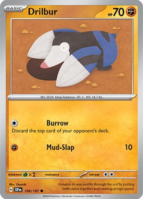 Drilbur #108/191 Reverse Holofoil Pokémon card from Surging Sparks