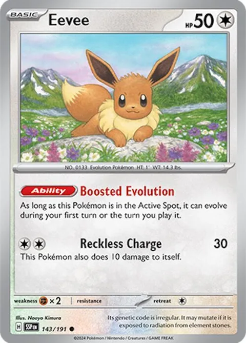 Eevee #143/191 Reverse Holofoil Pokémon card from Surging Sparks